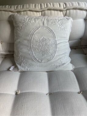 Embroidered Lace Accent Pillow in Ivory